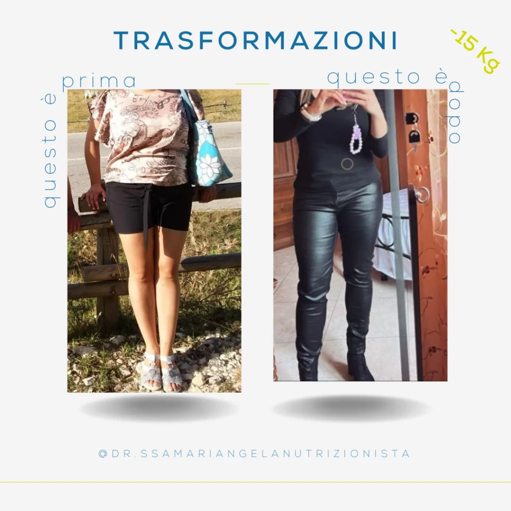 Trasformazione di una paziente che ha perso 15 kg grazie a un percorso nutrizionale personalizzato: il "prima e dopo" racconta una storia di impegno e successo.